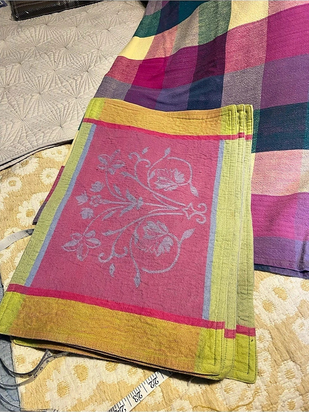 Floral Pink & Green square place mats